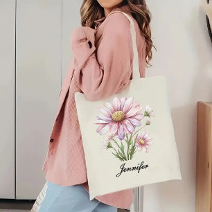 Sac fourre-tout floral rose personnalisé, cadeau p