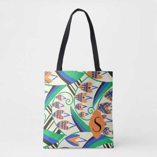 Sac fourre-tout gris orange initial à vert bleu (Devant)