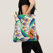 Sac fourre-tout gris orange initial à vert bleu (De près)