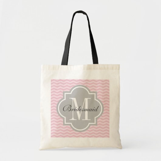 Sac fourre-tout gris rose chevron à monogramme per (Devant)