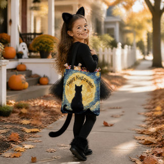 Sac fourre-tout Halloween chat noir de style Van G
