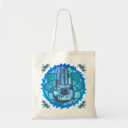 Sac fourre-tout Hamsa Hand Blue Lotus (Devant)