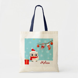 Sac fourre-tout heureux à Noël de hibou de neige