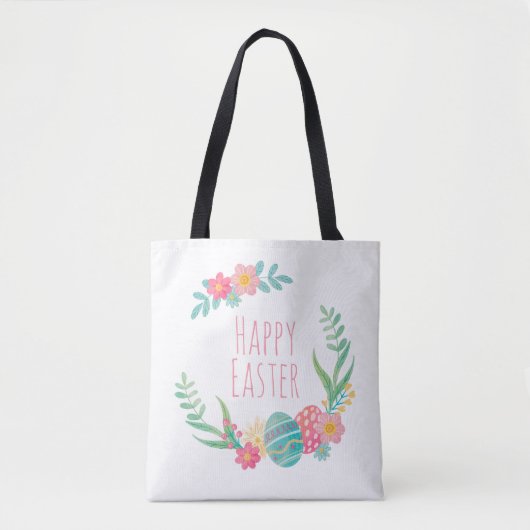 Sac fourre-tout heureux floral simple à Pâques | (Devant)