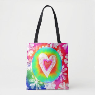 Sac fourre-tout hippie à coeur de colorant de