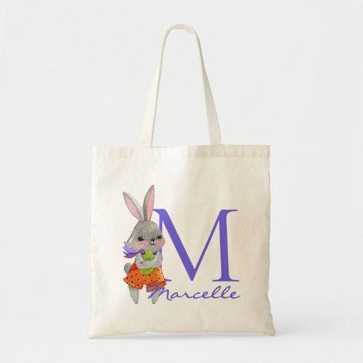 Sac fourre-tout initiales et nom de lapin de Pâque (Devant)