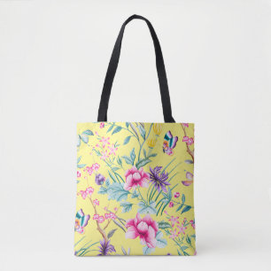 Sac fourre-tout jaune floral et de papillons à