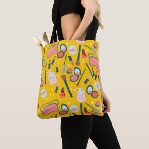 Sac fourre-tout jaune motif de maquillage cosmétiq