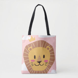 Sac fourre-tout Lion Couronne Rose Nuages Safari
