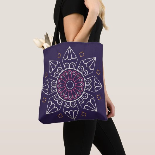 Sac fourre-tout Mandala - Boho violet géométrique (De près)