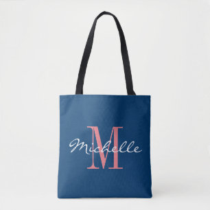 Sac fourre-tout mariage de monogramme bleu marine 