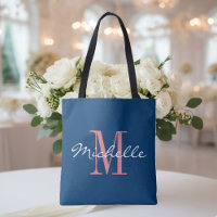 Sac fourre-tout mariage de monogramme bleu marine 