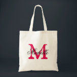 Sac fourre-tout mariage rose et noir Fuchsia avec<br><div class="desc">Sac fourre-tout mariage rose et noir Fuchsia avec monogramme personnalisé. Conception de lettre initiale de style vintage. Faites-en un pour l'entourage des mariées / de l'équipage; demoiselles d'honneur, demoiselles d'épouse, filles de fleurs, bonne d'honneur, matron d'honneur, mère de la mariée etc. Texte de typographie de script élégant pour nom. Accessoire...</div>