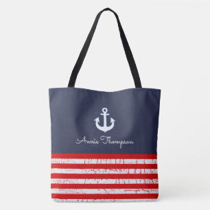 sac fourre-tout marine rouge et bleu avec nom et a