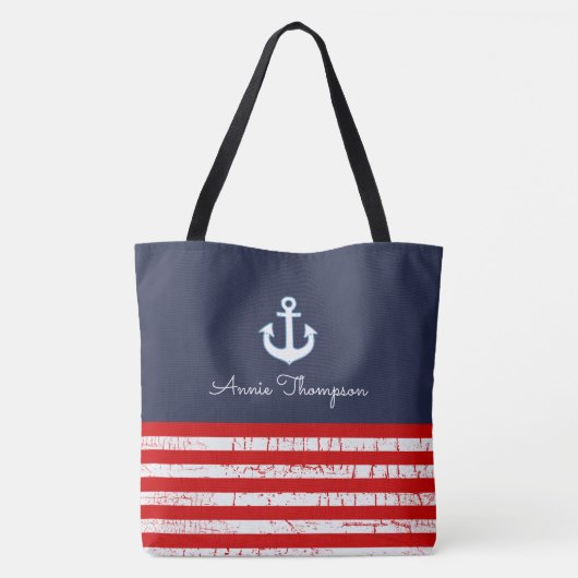 sac fourre-tout marine rouge et bleu avec nom et a (Dos)