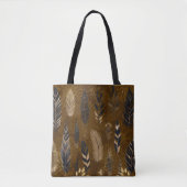 Sac fourre-tout marron avec impression de plume (Devant)
