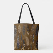 Sac fourre-tout marron avec impression de plume (Dos)
