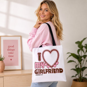 Sac fourre-tout marron rose 'J'adore ma petite ami