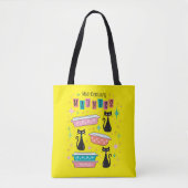 Sac fourre-tout MCM de chats noir retro Pyrex (Devant)