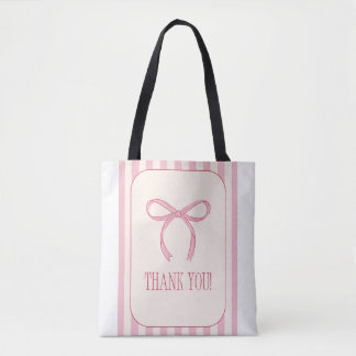Sac fourre-tout Merci avec ruban rose et bandes ro