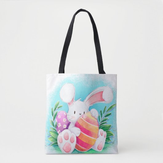 Sac fourre-tout mignon à l'aquarelle | de lapin de (Devant)