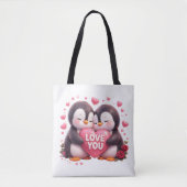 Sac fourre-tout mignon en 3D avec manchots d'amour (Devant)
