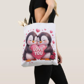 Sac fourre-tout mignon en 3D avec manchots d'amour (De près)