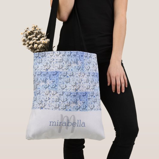 Sac fourre-tout monogrammé à pièces de puzzle mign (De près)