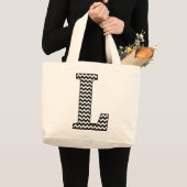 Sac fourre-tout Monogramme Chevron "L" noir et bla (Devant (produit))