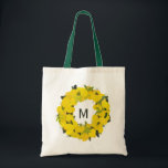 Sac fourre-tout Monogramme de couronne de citron p<br><div class="desc">Sac fourre-tout personnalisable gai et fantaisiste avec couronne de citron peinte à la main avec des accents de feuillage. Ce sac fourre-tout de couronne d'agrumes sera parfait comme cadeau personnalisé pour les demoiselles d'honneur. Il sera également un grand cadeau pour les anniversaires,  les vacances et d'autres événements.</div>