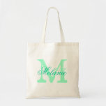 Sac fourre-tout monogramme de nom personnalisé | V<br><div class="desc">Sac fourre-tout monogramme de nom personnalisé | couleur vert menthe. Design élégant de logo avec des initiales monogrammées. Idée cadeau vintage pour mariée,  filles de fleurs,  bonne d'honneur et demoiselles d'honneur en mariage.</div>