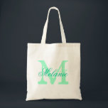 Sac fourre-tout monogramme de nom personnalisé | V<br><div class="desc">Sac fourre-tout monogramme de nom personnalisé | couleur vert menthe. Design élégant de logo avec des initiales monogrammées. Idée cadeau vintage pour mariée,  filles de fleurs,  bonne d'honneur et demoiselles d'honneur en mariage.</div>