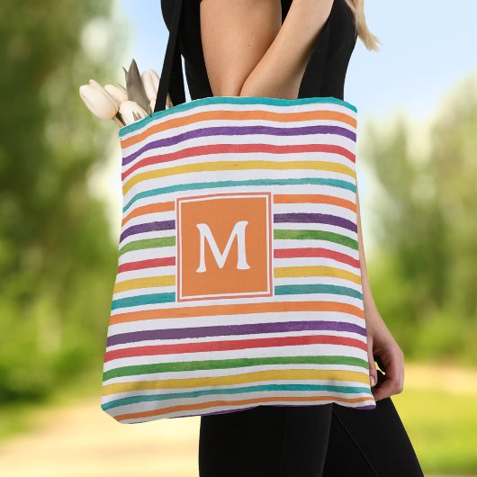 Sac fourre-tout monogramme d'été à rayures colorée