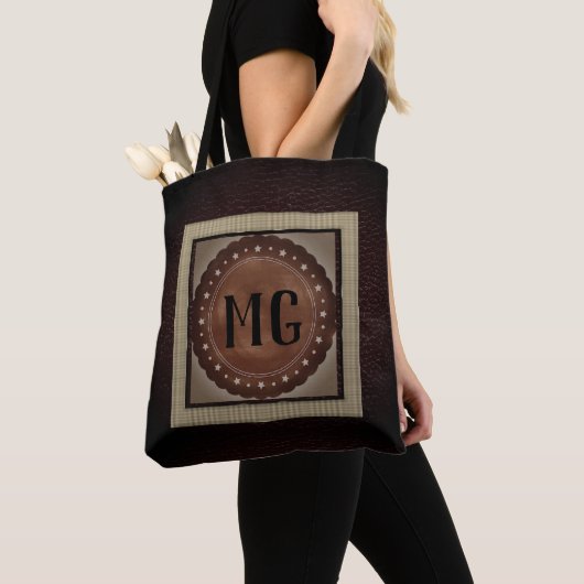 Sac fourre-tout Monogramme en cuir Brown moderne (De près)