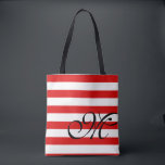 Sac fourre-tout Monogramme et rayures - Rouge<br><div class="desc">Personnalisez avec votre initiale. Sac fourre-tout Monogram & Stripes.  Disponible en rouge,  bleu et d'autres couleurs dont le violet,  lavande gris,  rose,  jaune. vert mer et bleu mer.  Veuillez consulter notre collection "sac fourre-tout" pour voir les autres couleurs.</div>