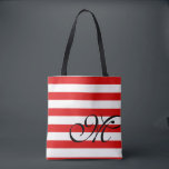 Sac fourre-tout Monogramme et rayures - Rouge<br><div class="desc">Personnalisez avec votre initiale. Sac fourre-tout Monogram & Stripes.  Disponible en rouge,  bleu et d'autres couleurs dont le violet,  lavande gris,  rose,  jaune. vert mer et bleu mer.  Veuillez consulter notre collection "sac fourre-tout" pour voir les autres couleurs.</div>