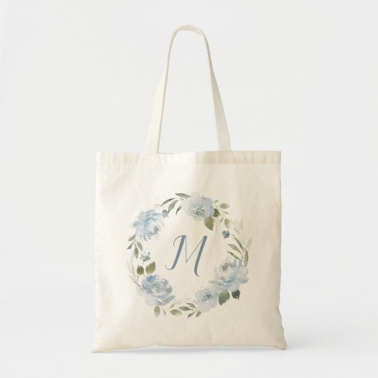 Sac fourre-tout monogramme floral bleu poussiéreux (Devant)