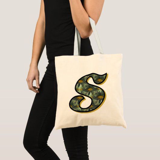 Sac fourre-tout Monogramme initial S Black Daisies (Devant (produit))
