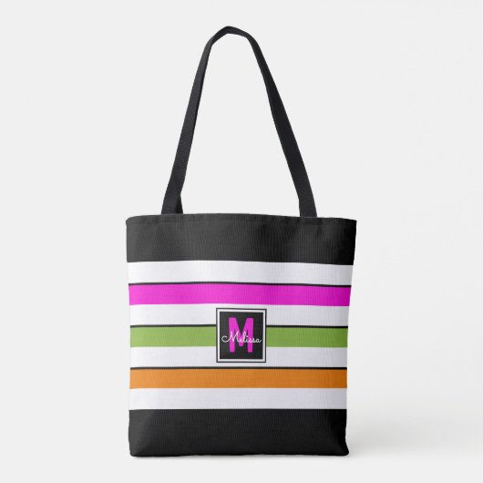 Sac fourre-tout Monogramme moderne Rainbow Stripes (Dos)