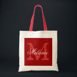 Sac fourre-tout monogramme personnalisé | Bordeaux<br><div class="desc">Sac fourre-tout monogramme de nom personnalisé | Bordeaux rouge et blanc. Design élégant de logo avec de belles initiales monogrammées. Idée cadeau vintage pour mariée, filles de fleurs, bonne d'honneur et demoiselles d'honneur en mariage. Texte de script classique avec lettre arrière - plan chic. Idéal aussi pour la douche nuptiale...</div>