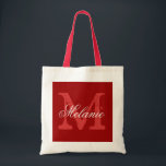 Sac fourre-tout monogramme personnalisé | Bordeaux<br><div class="desc">Sac fourre-tout monogramme de nom personnalisé | Bordeaux rouge et blanc. Design élégant de logo avec de belles initiales monogrammées. Idée cadeau vintage pour mariée, filles de fleurs, bonne d'honneur et demoiselles d'honneur en mariage. Texte de script classique avec lettre arrière - plan chic. Idéal aussi pour la douche nuptiale...</div>