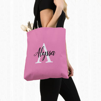 Sac fourre-tout Monogramme personnalisé rose éléga