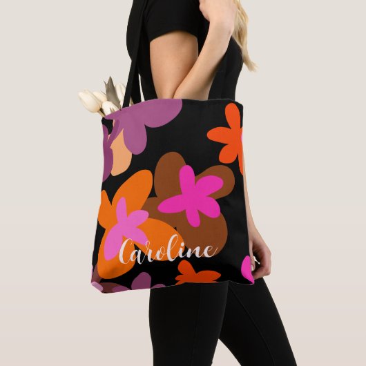 Sac fourre-tout motif à fleurs roses (De près)
