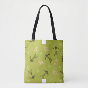 Sac fourre-tout Motif de fleurs d'hirondelles vert