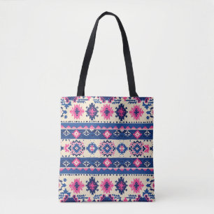 Sac fourre-tout Motif géométrique - Bleu et rose
