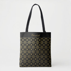 Sac fourre-tout Motif noir et or à script chic
