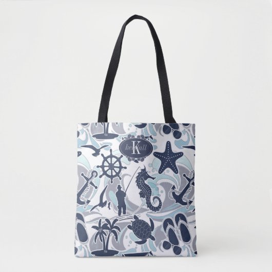 Sac fourre-tout Nautical Beach Motif Navy ID839 (Devant)