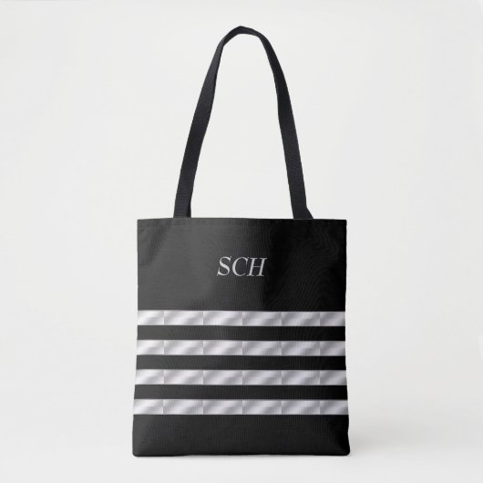 Sac fourre-tout noir, argent, rayé (Devant)