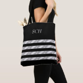 Sac fourre-tout noir, argent, rayé (De près)