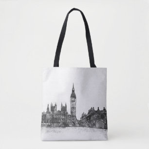 Sac fourre-tout noir et blanc à horizon de Londre